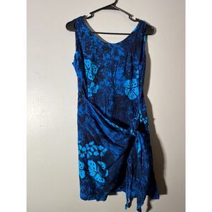 Young Fashion Dress M Hawaiian Blue Floral Wrap Rayon Tropical